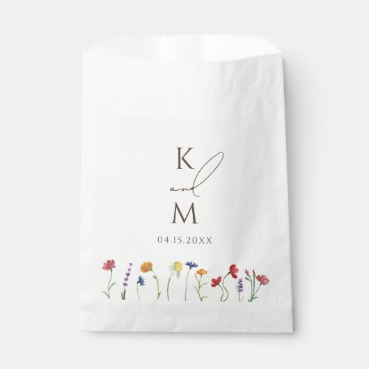 Kleurrijke Monogram Wilde Bloem Bloeiende Trouwdag Bedankzakje (Voorkant)