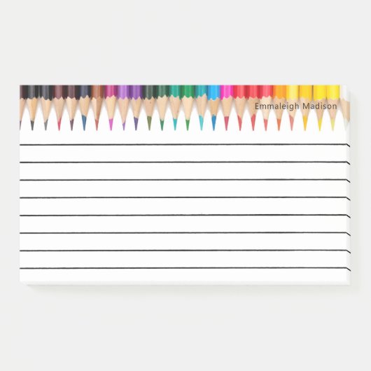 Kleurrijke monogramed gekleurde potloden gevoerd post-it® notes (Voorkant)