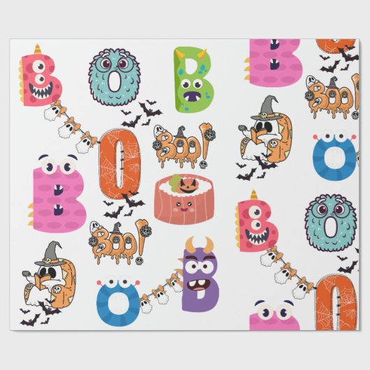 Kleurrijke Monster "BOO" Halloween Cartoon Design Cadeaupapier (Vlak)