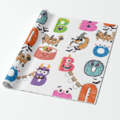 Kleurrijke Monster "BOO" Halloween Cartoon Design Cadeaupapier (Uitgerold)