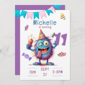 Kleurrijke Monster Elfjarig Verjaardag Uitnodiging (Voorkant / Achterkant)