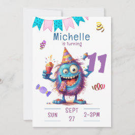 Kleurrijke Monster Elfjarig Verjaardag Uitnodiging
