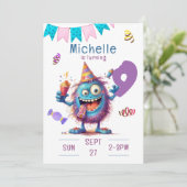 Kleurrijke Monster negen jaar verjaardag uitnodigi Kaart (Staand voorkant)