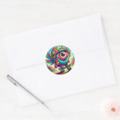 Kleurrijke Monster Skateboarder Ronde Sticker (Envelop)