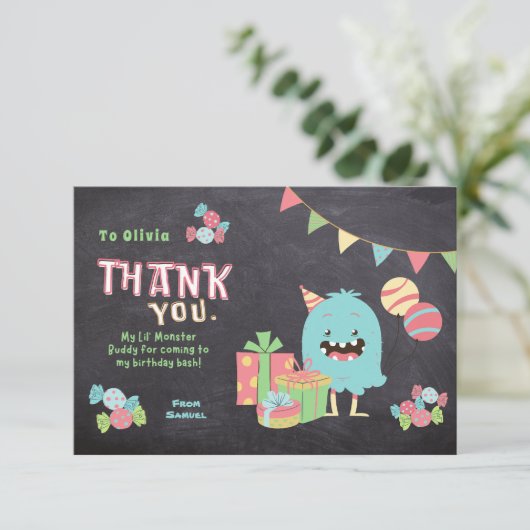 Kleurrijke Monster Thema Kinder Dank u Kaart (Staand voorkant)