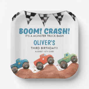 Kleurrijke Monster Truck Auto Verjaardag Papieren Bordje