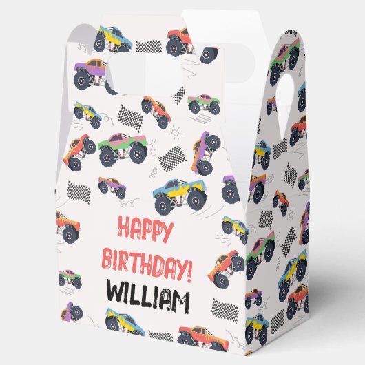 Kleurrijke Monster Trucks Racing Kids Verjaardagsf Bedankdoosjes (Geopend)