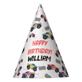 Kleurrijke Monster Trucks Racing Kids Verjaardagsf Feesthoedjes