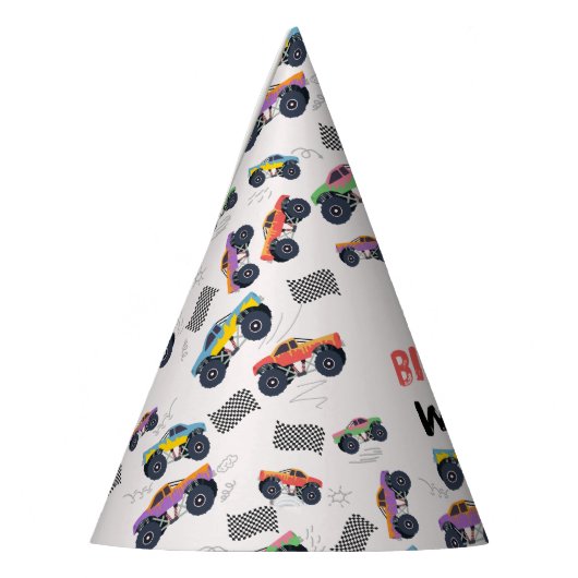 Kleurrijke Monster Trucks Racing Kids Verjaardagsf Feesthoedjes (Links)