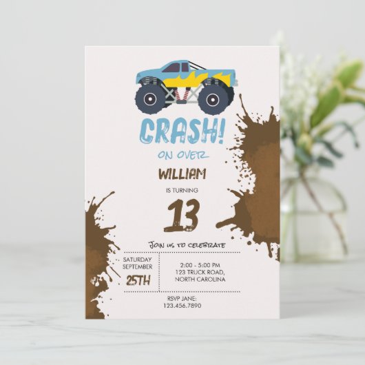 Kleurrijke Monster Trucks Racing Kids Verjaardagsf Kaart (Staand voorkant)