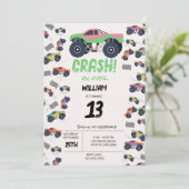 Kleurrijke Monster Trucks Racing Kids Verjaardagsf Kaart (Staand voorkant)