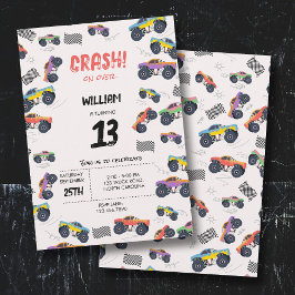 Kleurrijke Monster Trucks Racing Kids Verjaardagsf Kaart