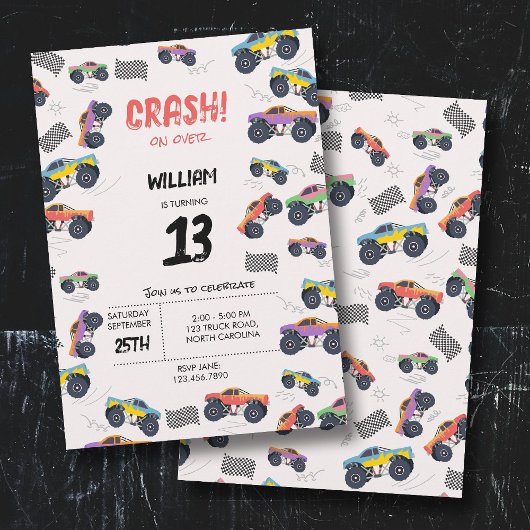 Kleurrijke Monster Trucks Racing Kids Verjaardagsf Kaart
