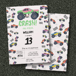 Kleurrijke Monster Trucks Racing Kids Verjaardagsf Kaart