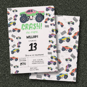 Kleurrijke Monster Trucks Racing Kids Verjaardagsf Kaart