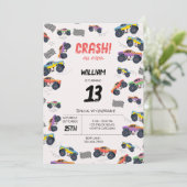 Kleurrijke Monster Trucks Racing Kids Verjaardagsf Kaart (Staand voorkant)