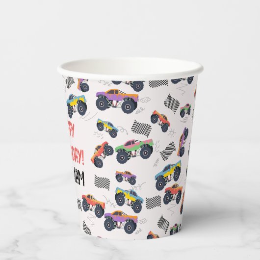 Kleurrijke Monster Trucks Racing Kids Verjaardagsf Papieren Bekers (Achterkant)