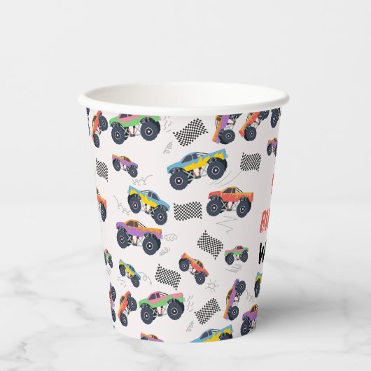 Kleurrijke Monster Trucks Racing Kids Verjaardagsf Papieren Bekers (Voorkant)