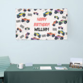 Kleurrijke Monster Trucks Racing Kids Verjaardagsf Spandoek (Beurs)
