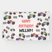 Kleurrijke Monster Trucks Racing Kids Verjaardagsf Spandoek (Horizontaal)