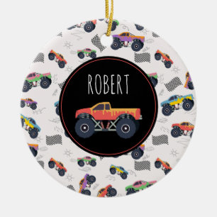 Kleurrijke Monster Trucks Racing Kinder aangepaste Keramisch Ornament