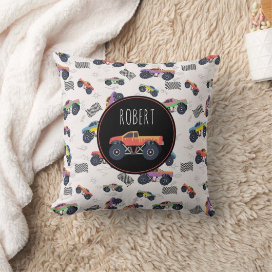 Kleurrijke Monster Trucks Racing Kinder aangepaste Kussen (Deken)