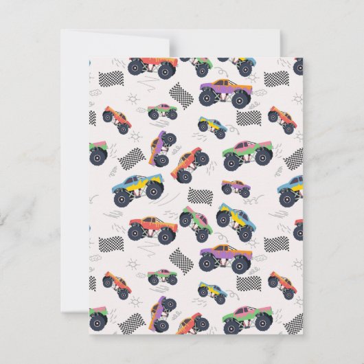 Kleurrijke Monster Trucks Racing Kinder aangepaste Notitiekaartje (Achterkant)