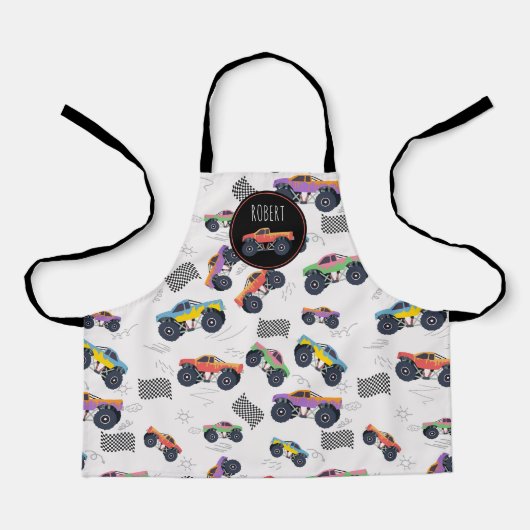 Kleurrijke Monster Trucks Racing Kinder aangepaste Schort (Voorkant)