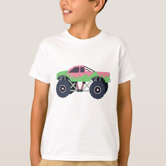 Kleurrijke Monster Trucks Racing Kinder Groen T-shirt (Voorkant)