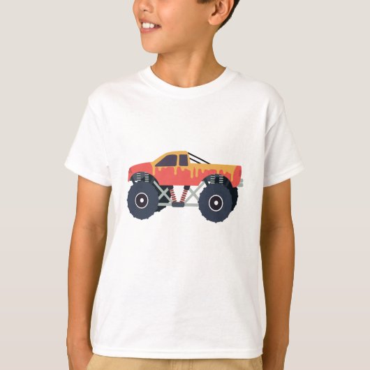 Kleurrijke Monster Trucks Racing Kinder Rood T-shirt (Voorkant)