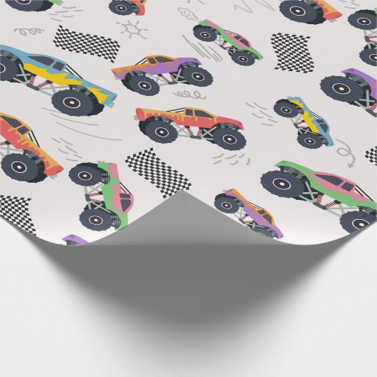 Kleurrijke Monster Trucks Racing Patroon Cadeaupapier (Hoek)