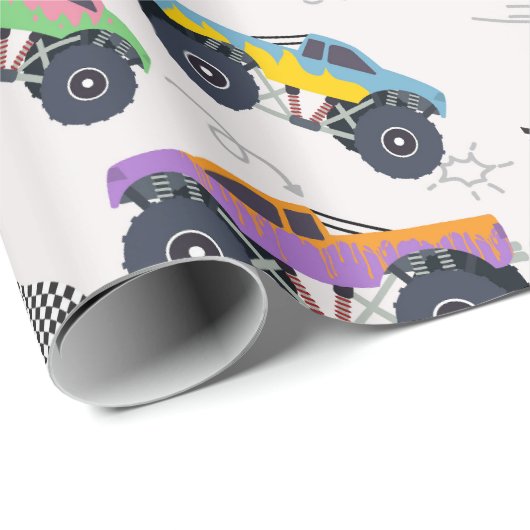 Kleurrijke Monster Trucks Racing Patroon Cadeaupapier (Rol Hoek)