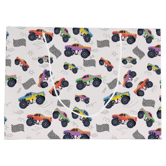 Kleurrijke Monster Trucks Racing Patroon Groot Cadeauzakje (Achterkant)