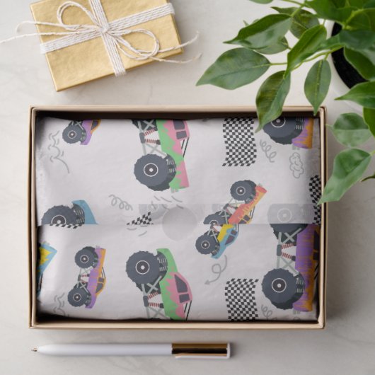 Kleurrijke Monster Trucks Racing Patroon Tissuepapier (Geschenk)