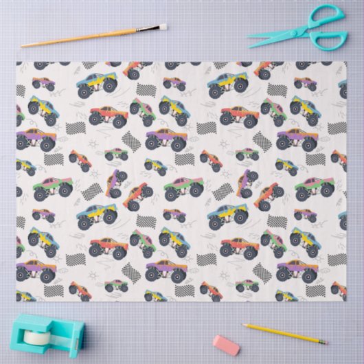 Kleurrijke Monster Trucks Racing Patroon Tissuepapier (Craft)