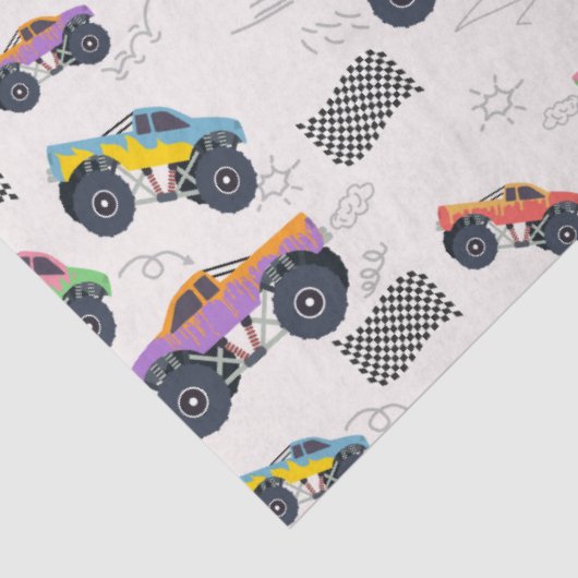 Kleurrijke Monster Trucks Racing Patroon Tissuepapier (Detail)