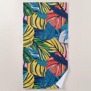 Kleurrijke Monstera Bladeren Strandhanddoek Strandlaken