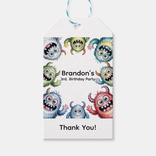 Kleurrijke Monsters 3e. Verjaardagsfeest Bedankt Cadeaulabel (Voorkant)