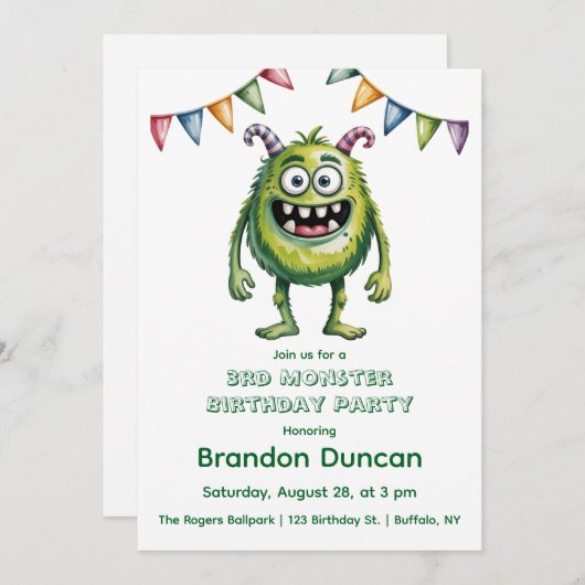 Kleurrijke Monsters 3e. verjaardagsfeestje cadeau Kaart (Voorkant / Achterkant)