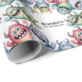 Kleurrijke Monsters 3e. verjaardagsfeestje Cadeaupapier (Rol Hoek)
