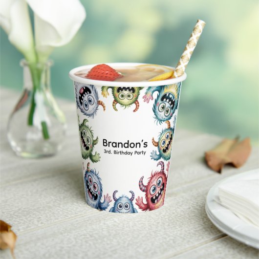 Kleurrijke Monsters 3e. verjaardagsfeestje Papieren Bekers (Insitu)