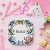 Kleurrijke Monsters 3e. verjaardagsfeestje Papieren Bordje (Feest)