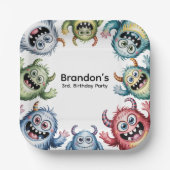 Kleurrijke Monsters 3e. verjaardagsfeestje Papieren Bordje (Voorkant)