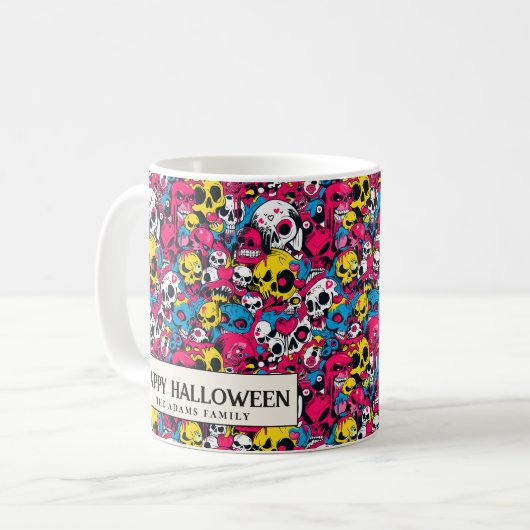 Kleurrijke monsters en schedels Halloween Koffiemok (Voorkant links)