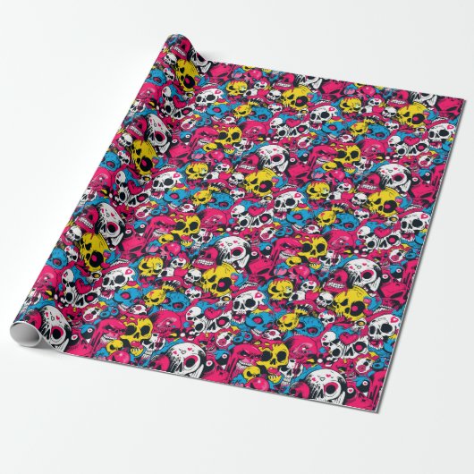 Kleurrijke Monsters en Skulls Kinder Halloween Cadeaupapier (Uitgerold)