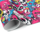 Kleurrijke Monsters en Skulls Kinder Halloween Cadeaupapier (Rol Hoek)