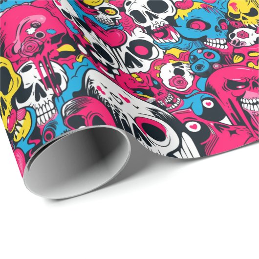 Kleurrijke Monsters en Skulls Kinder Halloween Cadeaupapier (Rol Hoek)