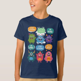 Kleurrijke monsters met positieve boodschappen t-shirt