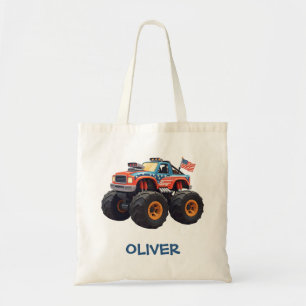 Kleurrijke Monstertruck met Amerikaanse Vlag Tote Bag