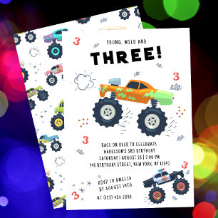 Kleurrijke Monstertrucks Derde Verjaardag Kaart